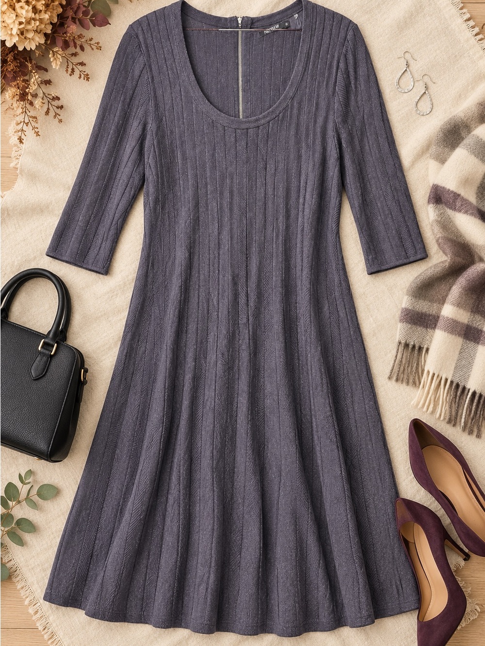 NWT NIC+ZOE Textured Knit Fit & Flare Sweater Dress 1X Japanese Violet